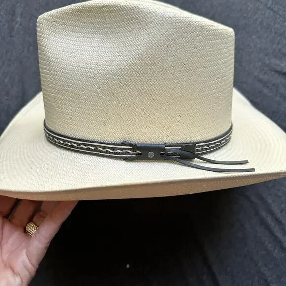 VTG Resistol Straw Cowboy Hat Long Oval George Strait Natural Sz 7 1/8